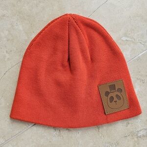 Mini Rodini Orange Beanie with Panda Patch Kids Hat 100% Cotton - Size 3-9Y